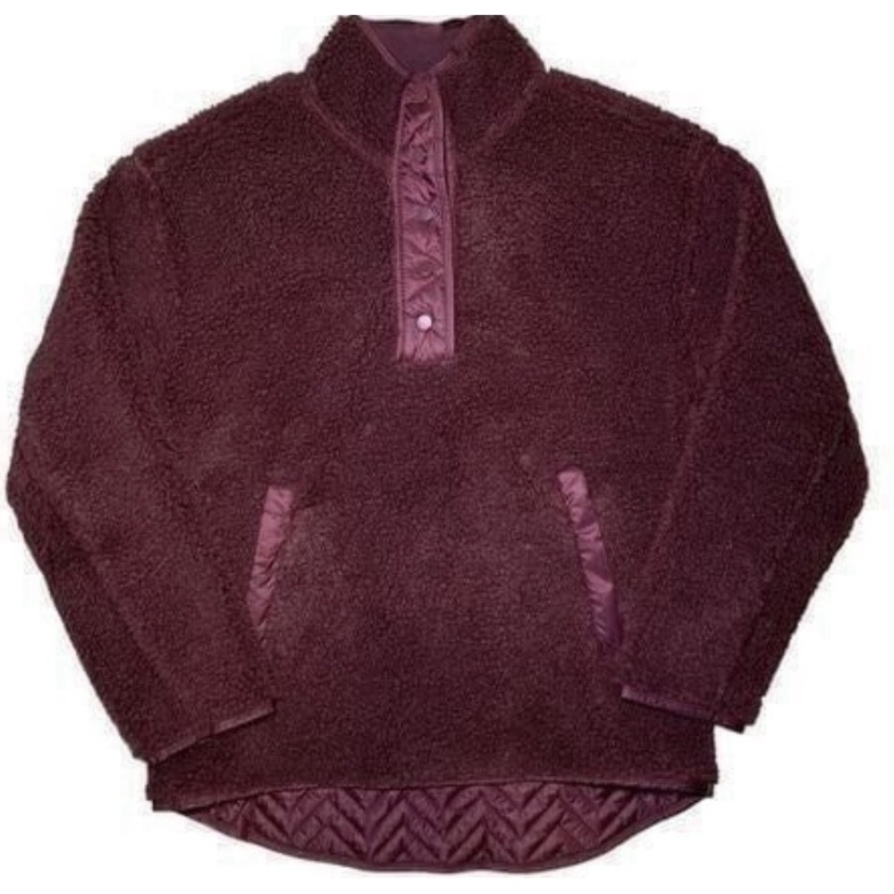 NWT Athleta Sherpa Snap Front Pullover Fleece Burgundy Plum Small Outdoor Hiking